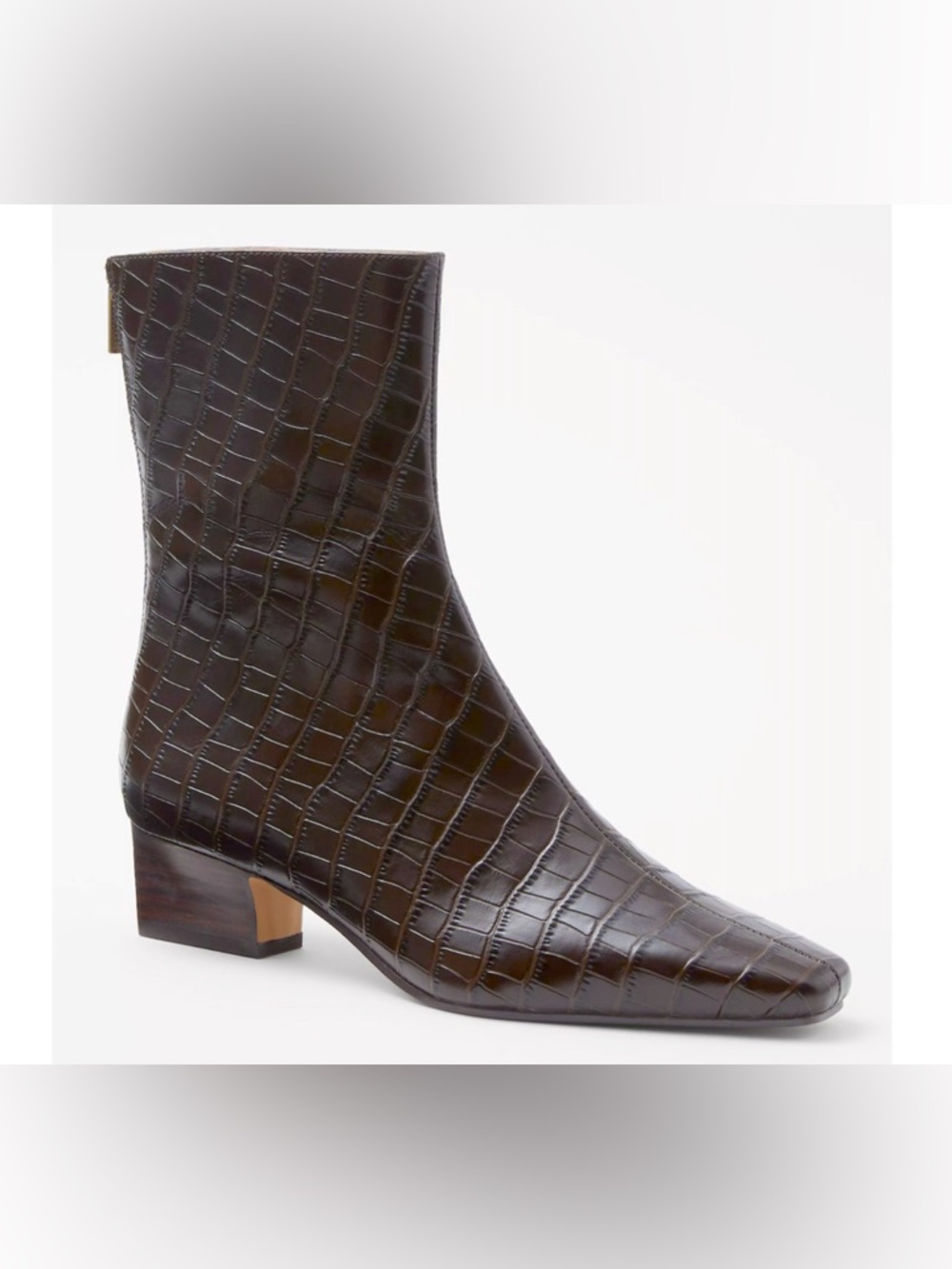 NEW ANN TAYLOR DARK BROWN CROC EMBOSSED LEATHER TAPERED HEEL BOOTIE BOOTS SZ 6.5